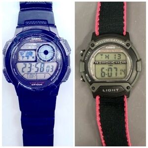 Casio Digital Watch Lot AE-1000W 3198 World Time + Illuminator F-1817 Working